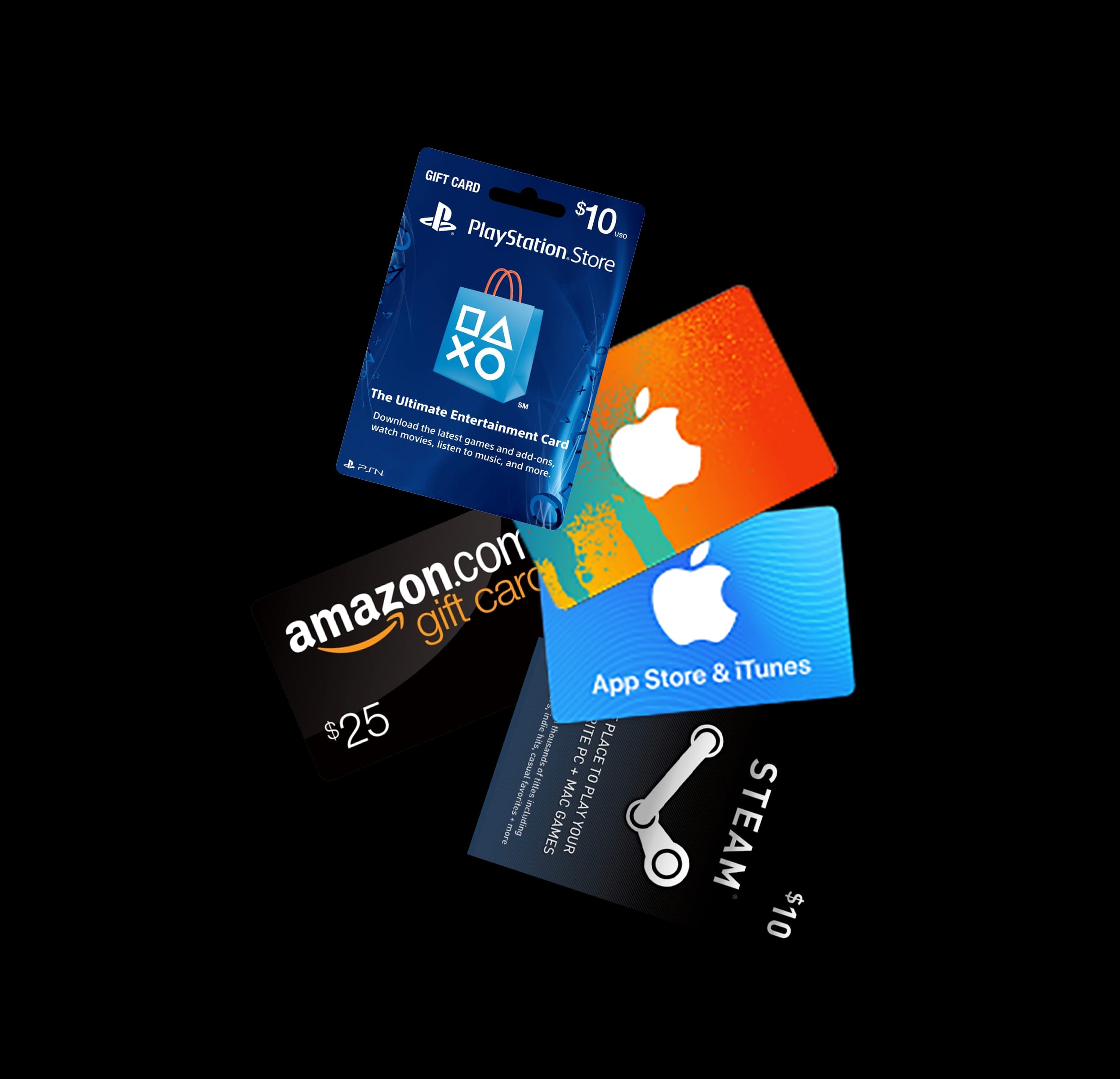 PlayStation, Apple, Amazon and Steam gift cards